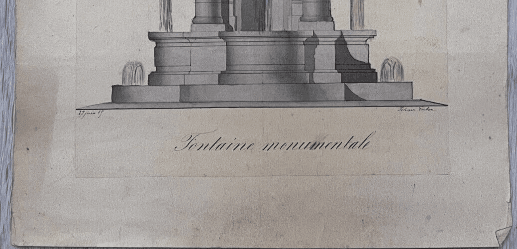19th century Original Antique Drawing Fountain, Plans image 3