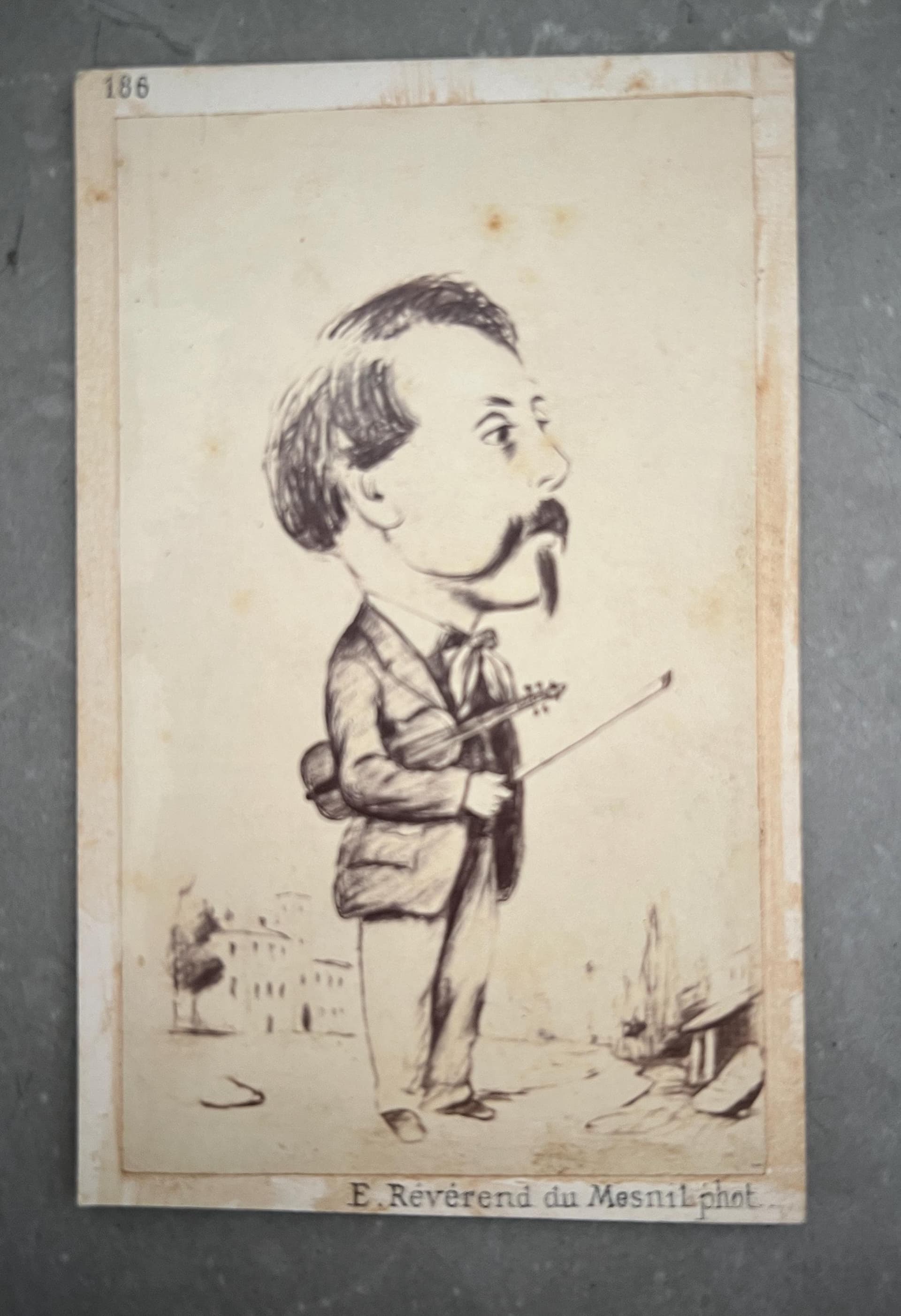 Antique Caricature Carte de Visite – 19th Century Violinist Portrait – E.