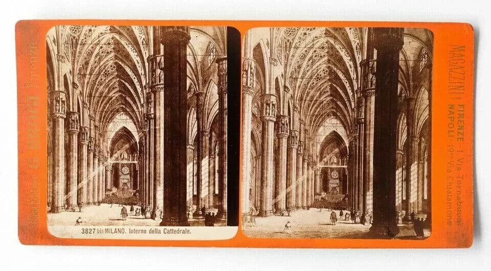 Vintage Stereoview G.BROGI - Milano, interno della Cattedrale, Italy c. 1880