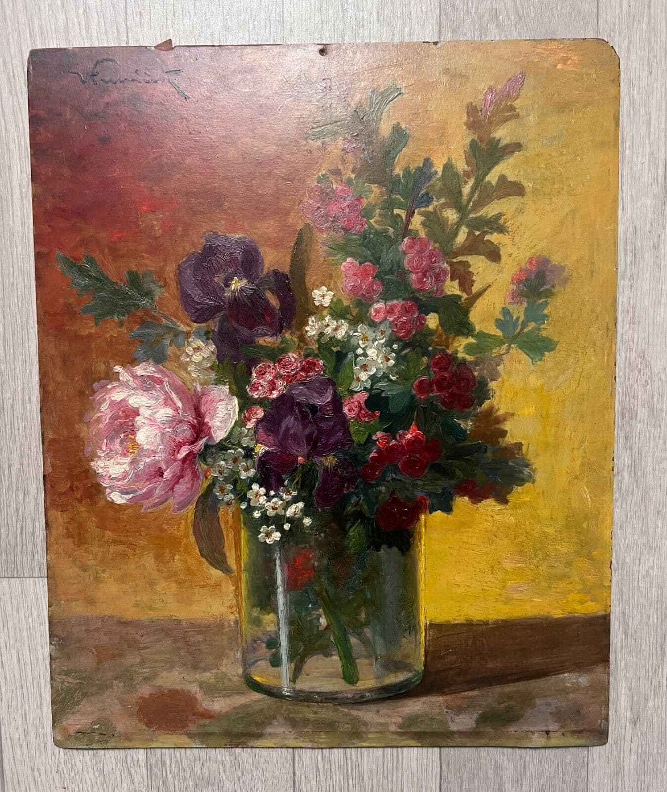 Antique Original Painting Still Life, Flowers, Roses Jean VIMENET (1914-1999) image 4