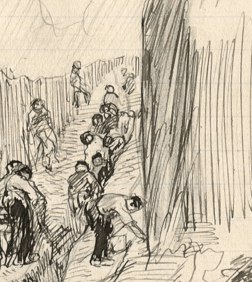 Vintage Ink Original Drawing Impressionism Men Workers People image 5
