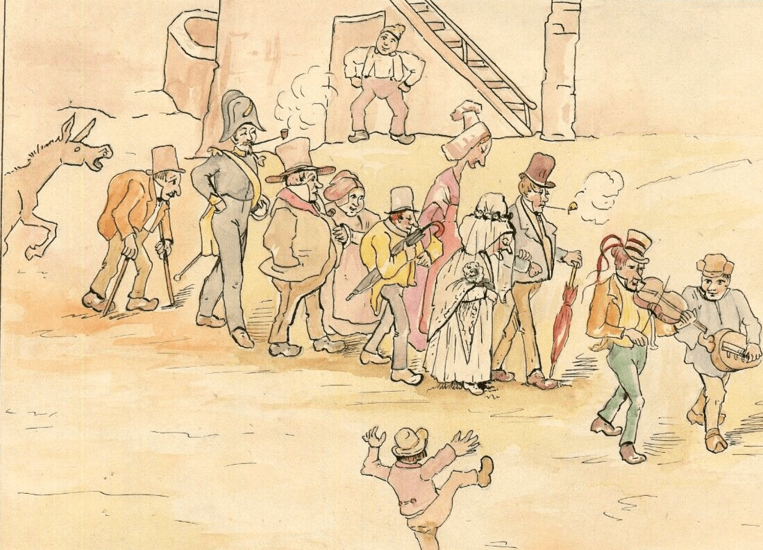 Vintage Drawing Original Marriage Reason, People, Wedding signed image 1