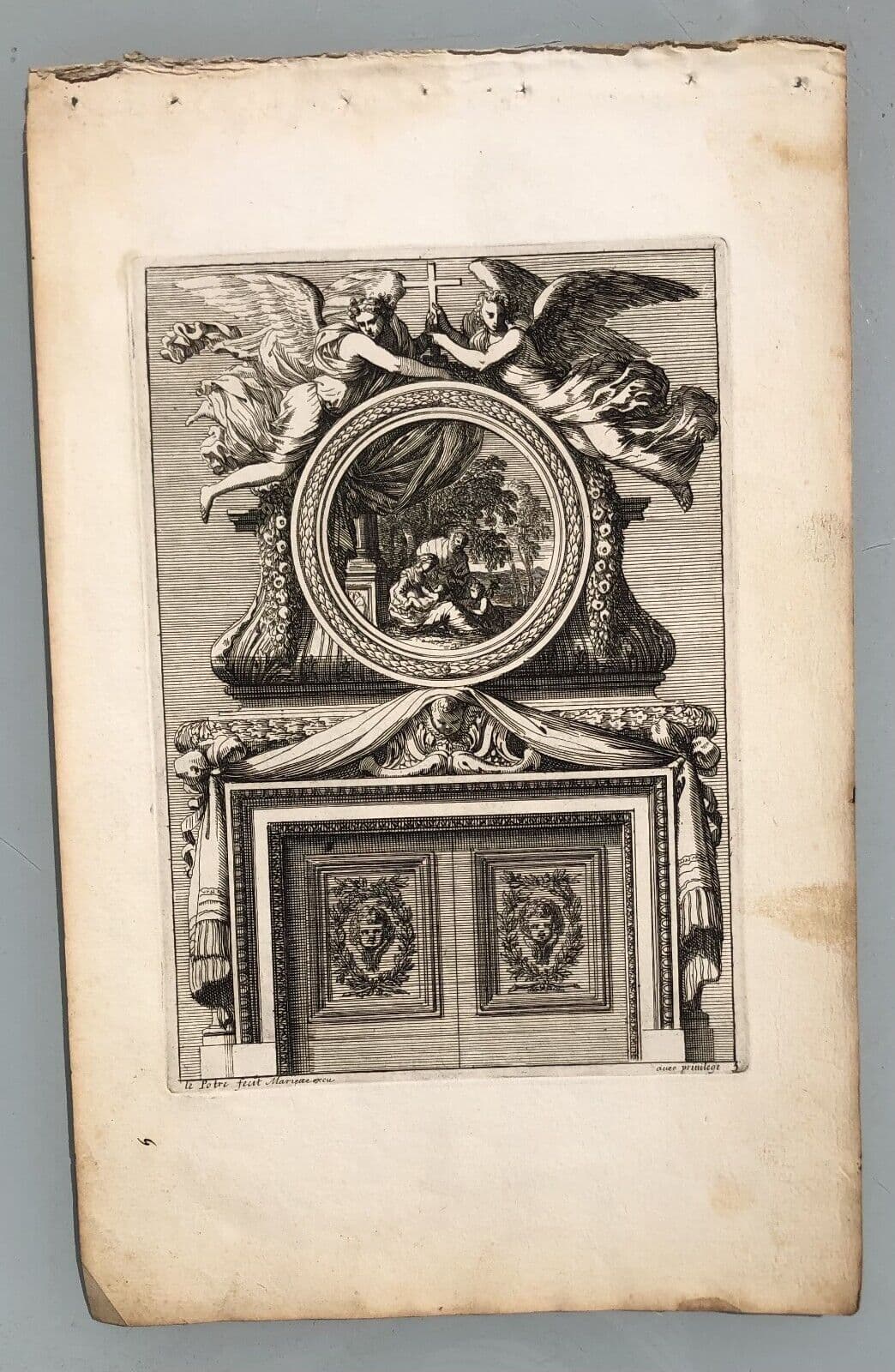 Antique Original Etching Jean LEPAUTRE (1618-1682) Fireplace, Architecture x7 image 2