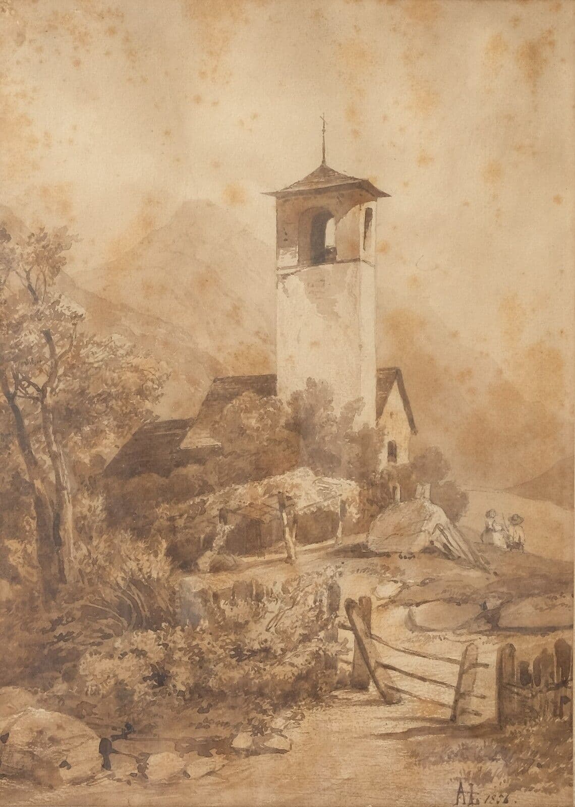 Antique Original Drawing Anton Erik Christian THORENFELD (1839-1907) Cityview image 1