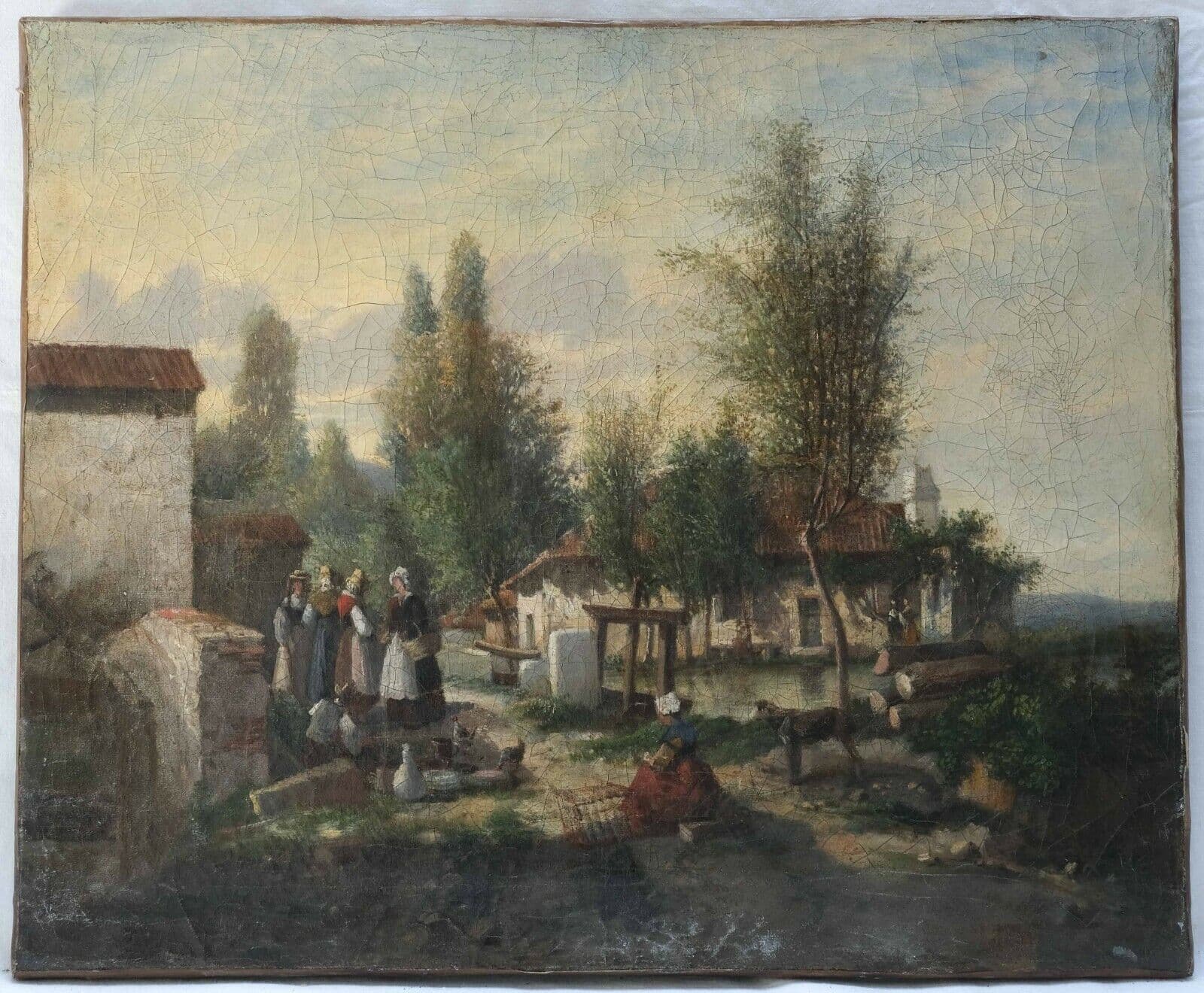 Painting Bretonnes Women in a Landscape, Houses image 1