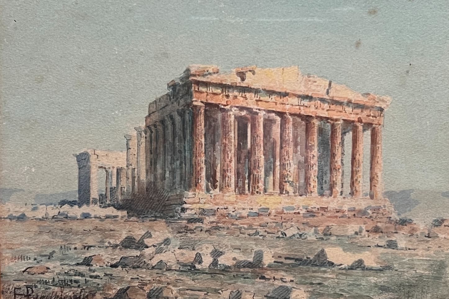 Painting by Emil PROCHAZKA (1874-1948) Antique Architecture Landscape image 1