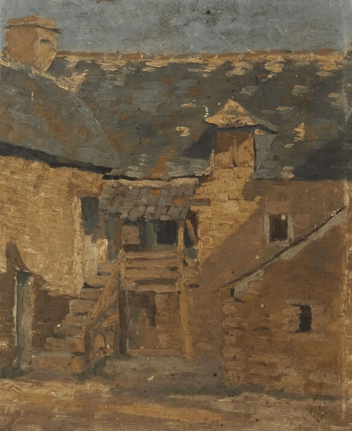 Antique Painting Original Landscape, House, Pont Aven signed