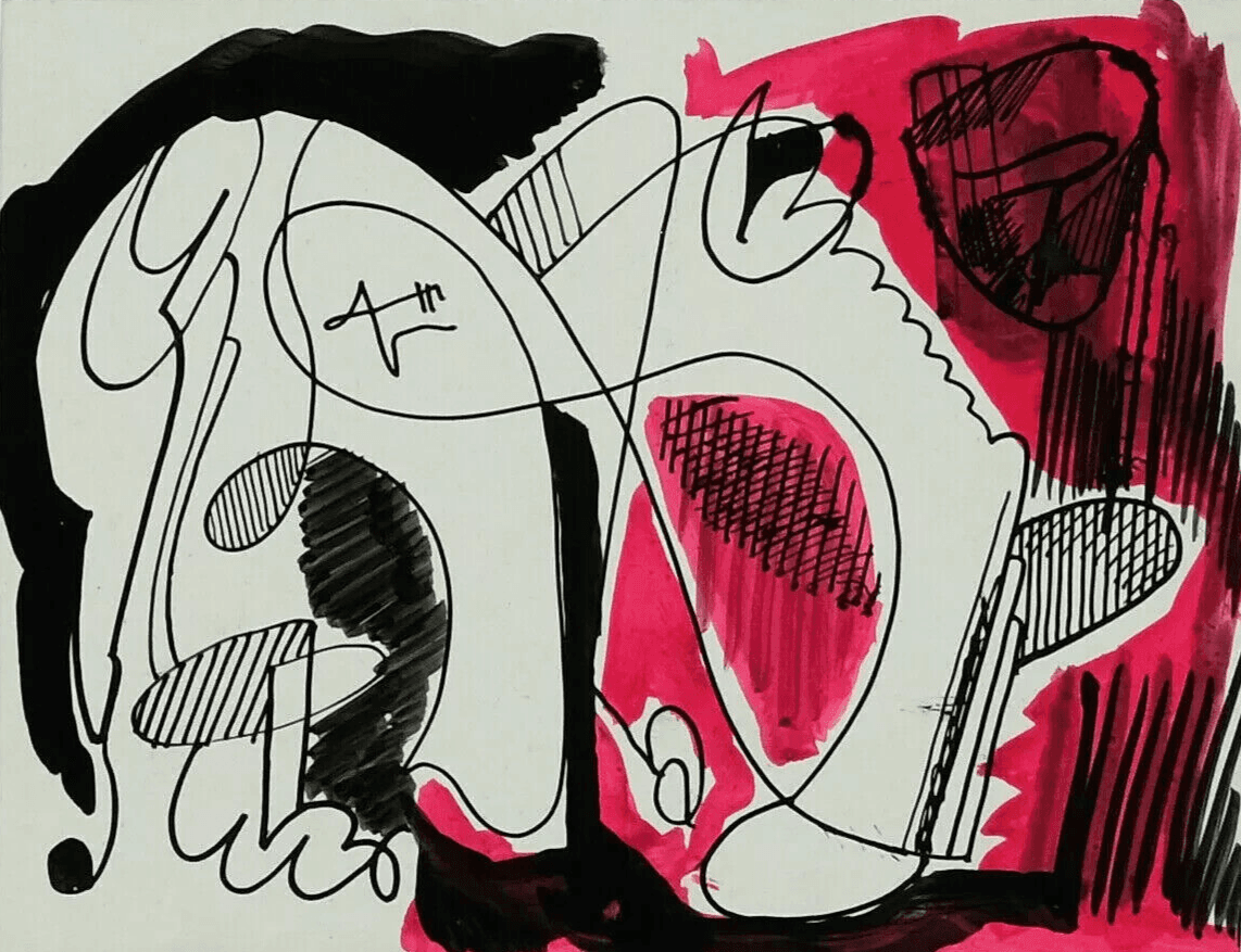 Abstract Original Signed Drawing Abstraction, Woman, Watercolor, Ink