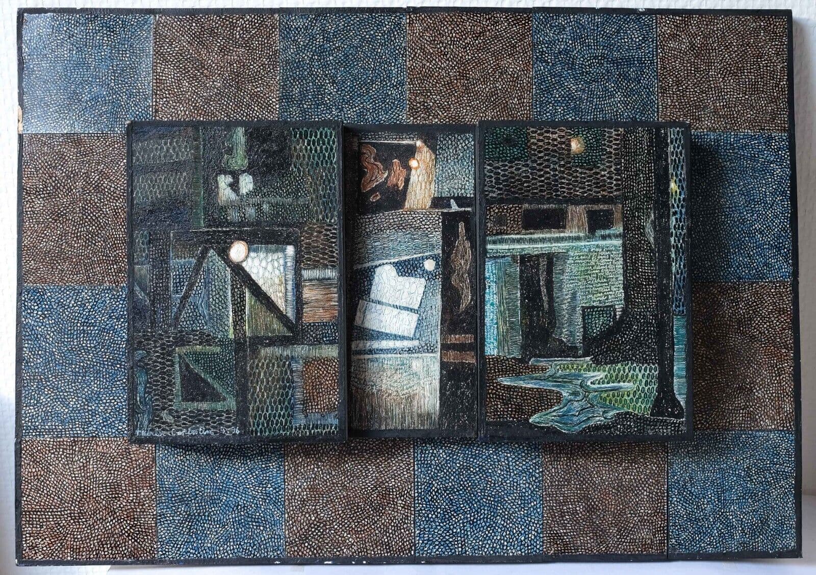 Antique Original Painting Abstraction signed Thérèse CONTESTIN (1924) Ospiti