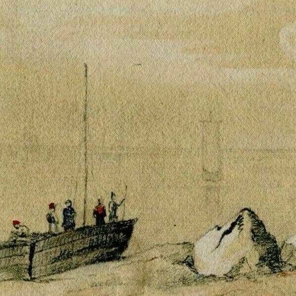 Drawing Lighthouse, Boat with Sailors