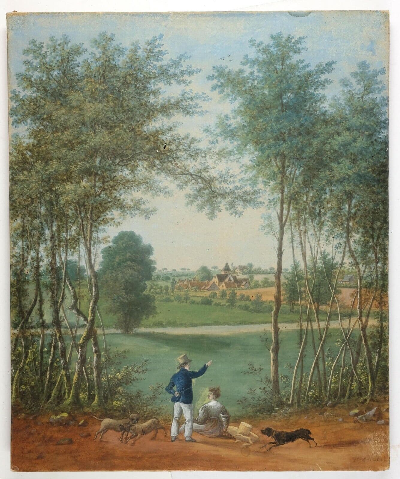 Camille Pierre MORET (1803-1871) Couple with Dogs Painting