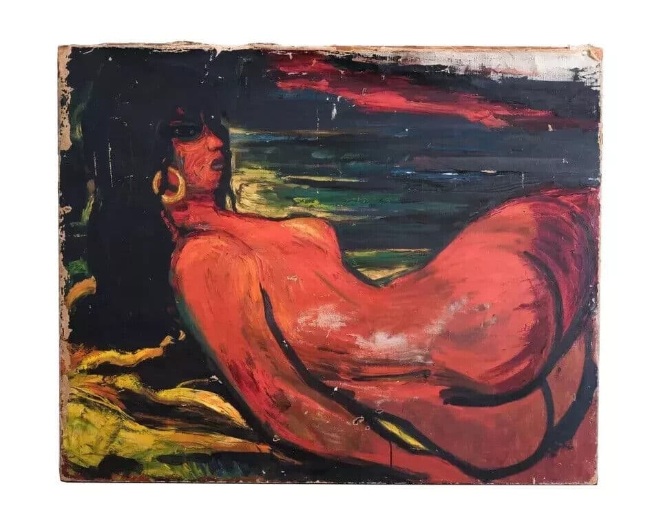 Expressionist Painting Original Red Nude Woman Portrait image 7