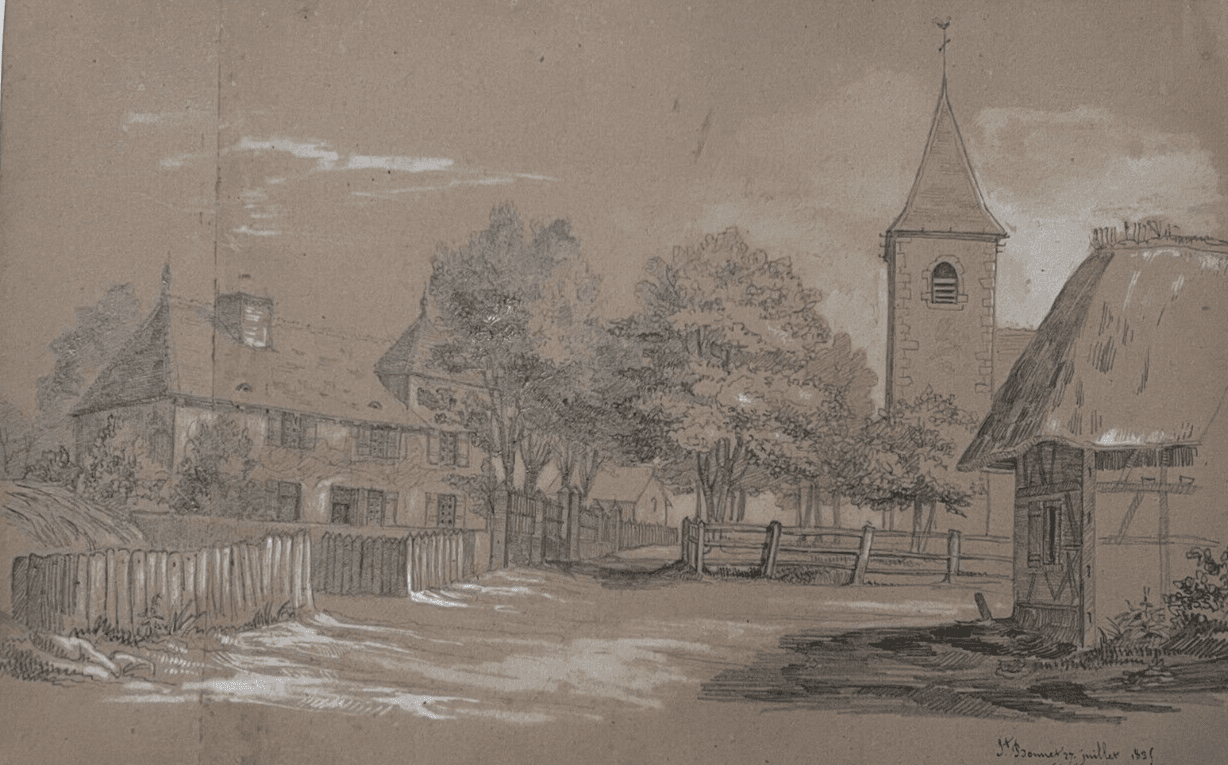 Antique Ink Drawing Original 19th century St Bonet Landscape 1835