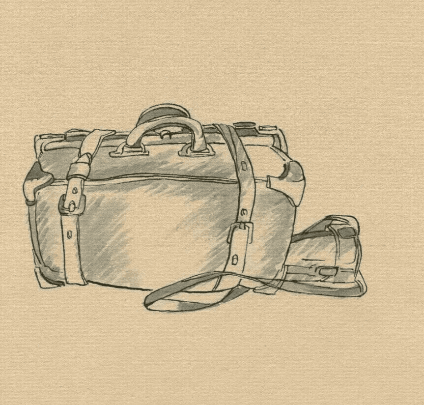 Vintage Ink Original Drawing Suitcase, Bag, Luggage, Object, Still Life