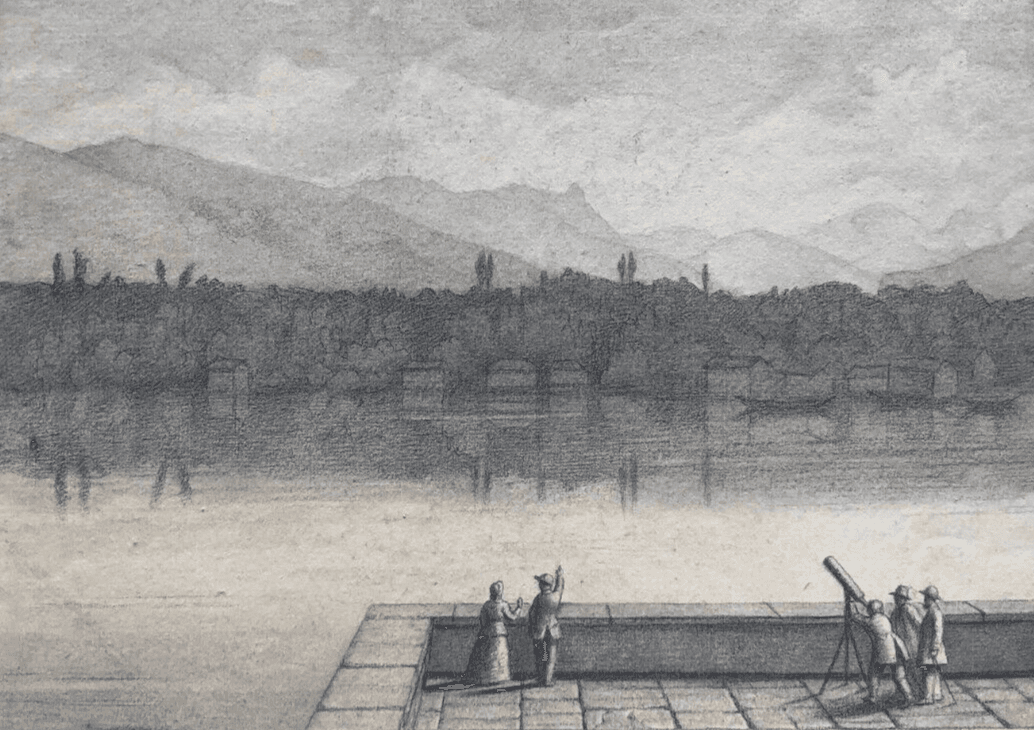 Antique Pencil Old Drawing Original Landscape Mountain Machilly, Geneva Signed image 1