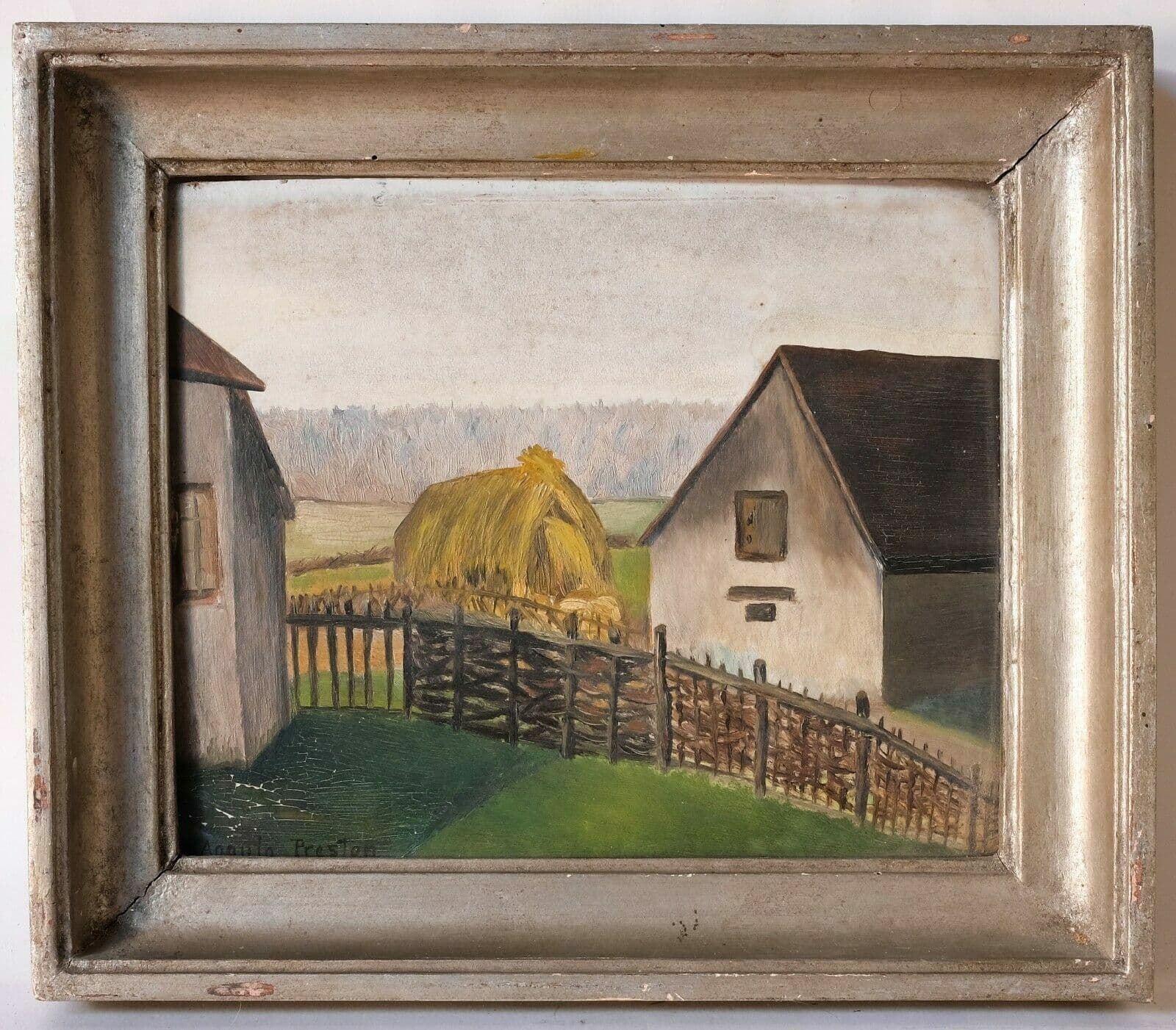 Painting Landscape with Farm and Hay