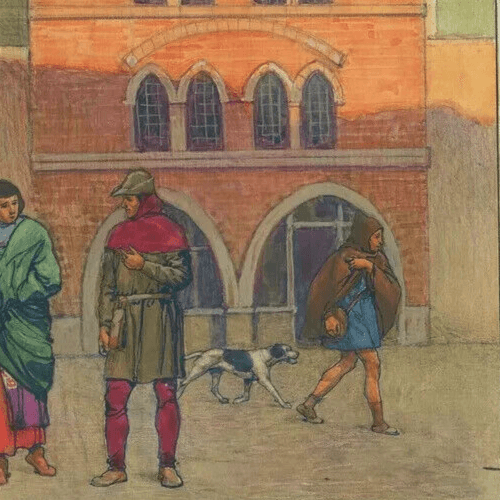 Vintage Drawing Gouache Illustration House 12th century Artwork image 3