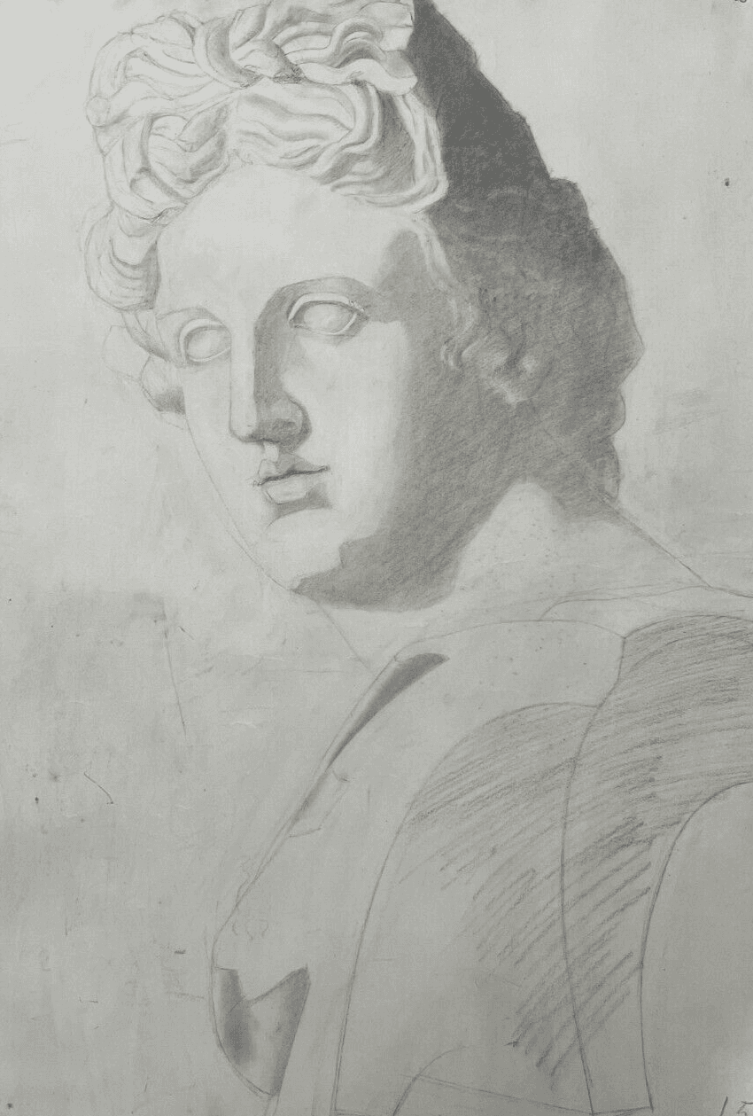 Antique Original Drawing Man, Portrait, Sculpture, Profil