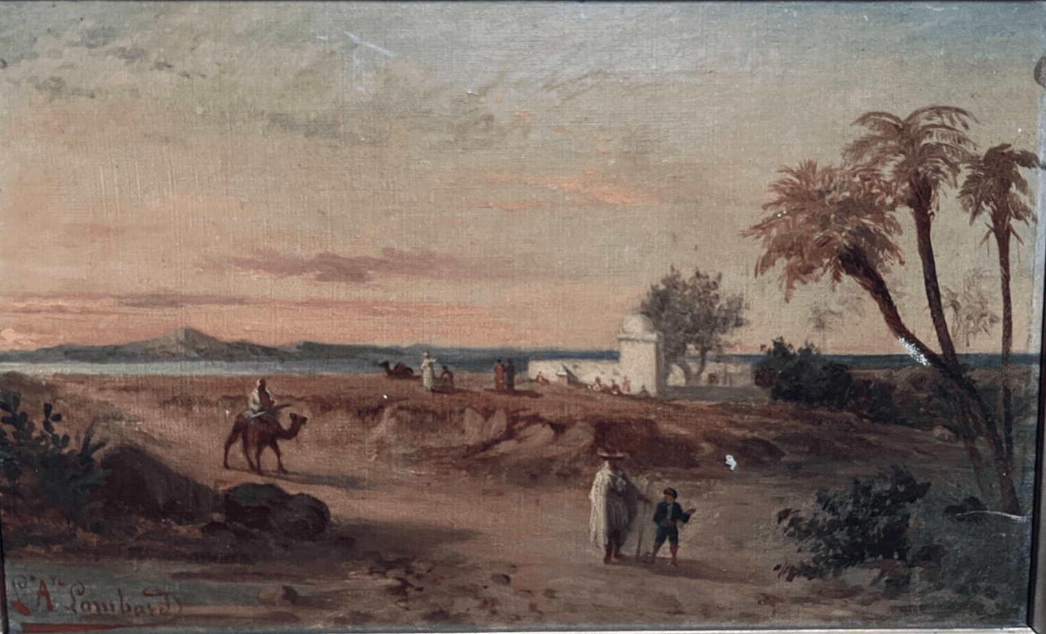 Antique Painting Louis Auguste LOMBARD (XIX) Orientalist Landscape