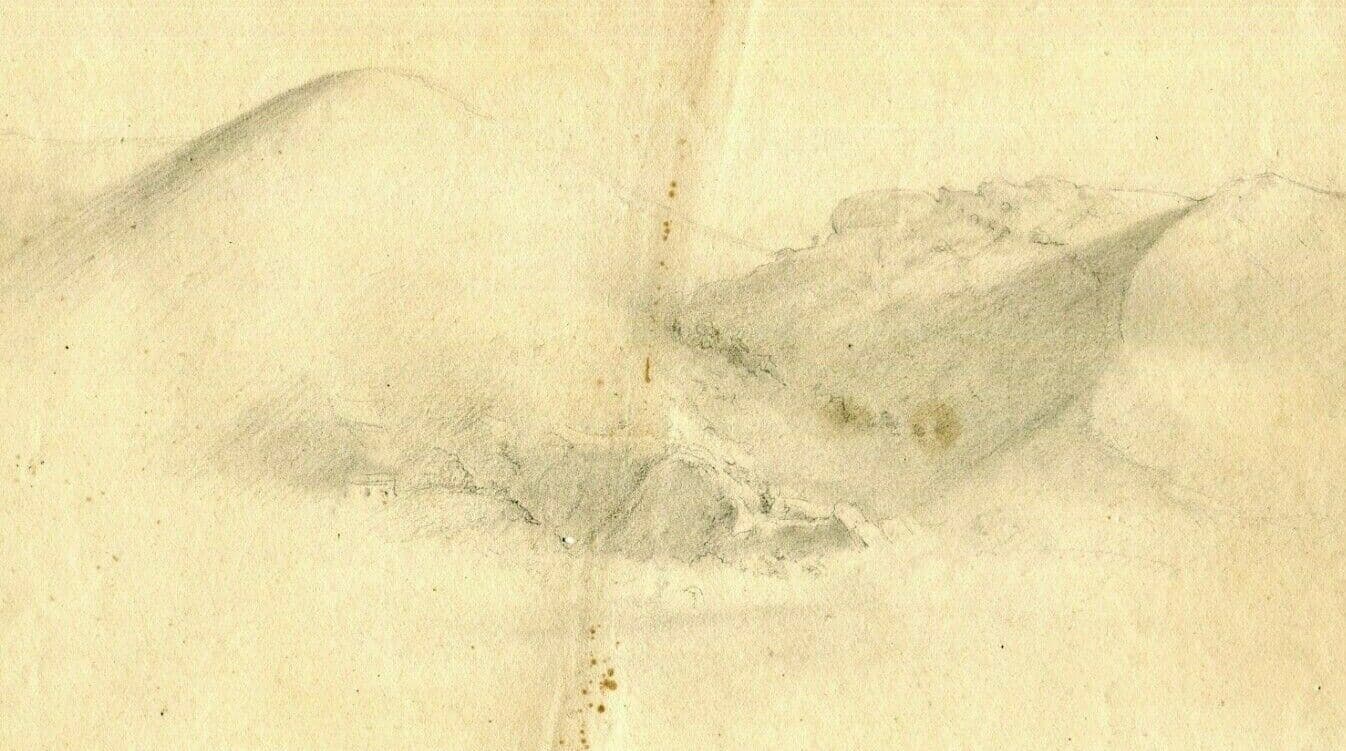 Antique Original Pencil Drawing 19th century Mountain Sketches Artwork