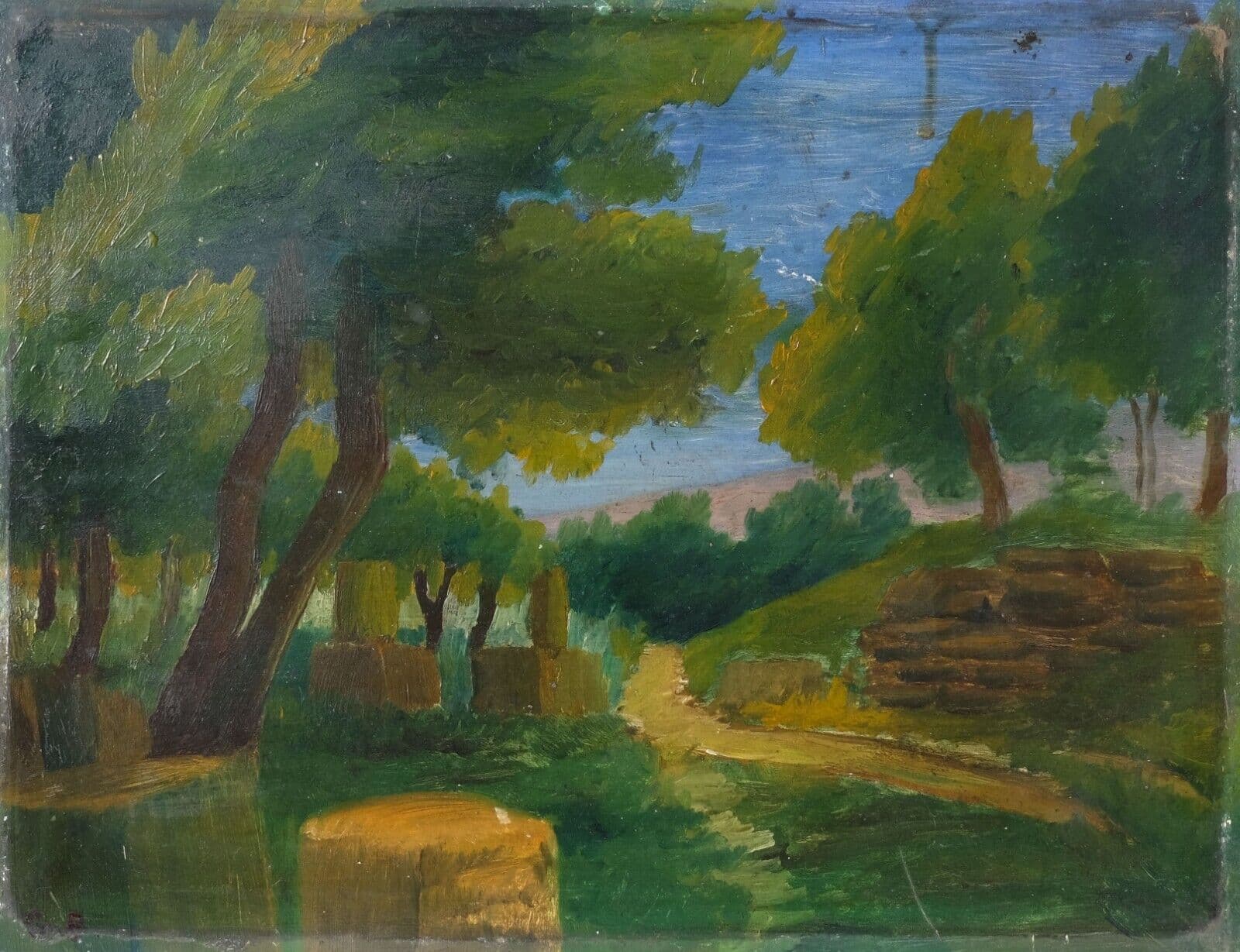 Vintage Original Painting signed Olympia Landscape Forest and Trees