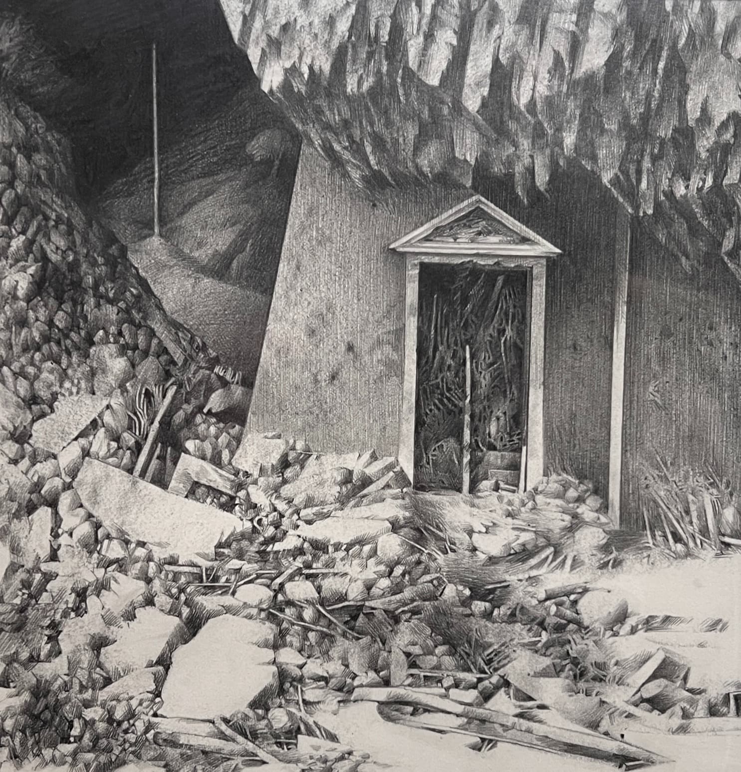 Drawing by René MUNCH (1937) House Ruins Landscape