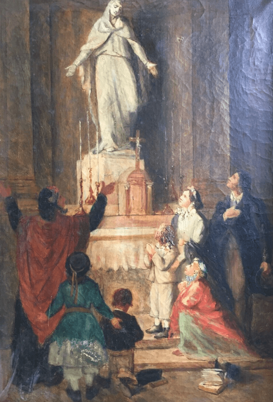 Antique Original Painting Painting Religious Scene, Church, Mary 19th century