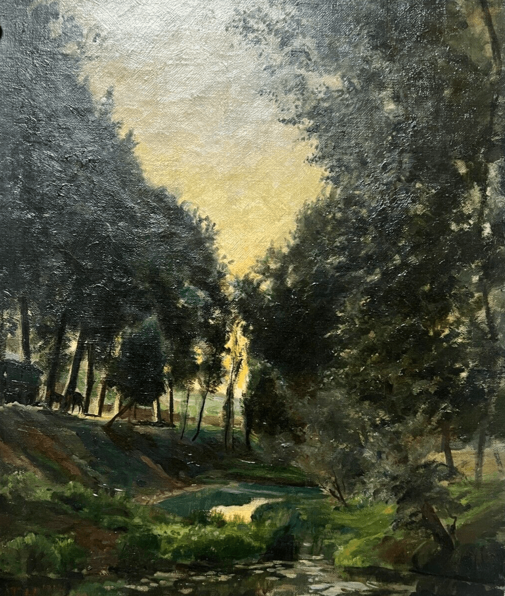 Antique Painting Original Landscape, Forest, Trees signed HAREUX