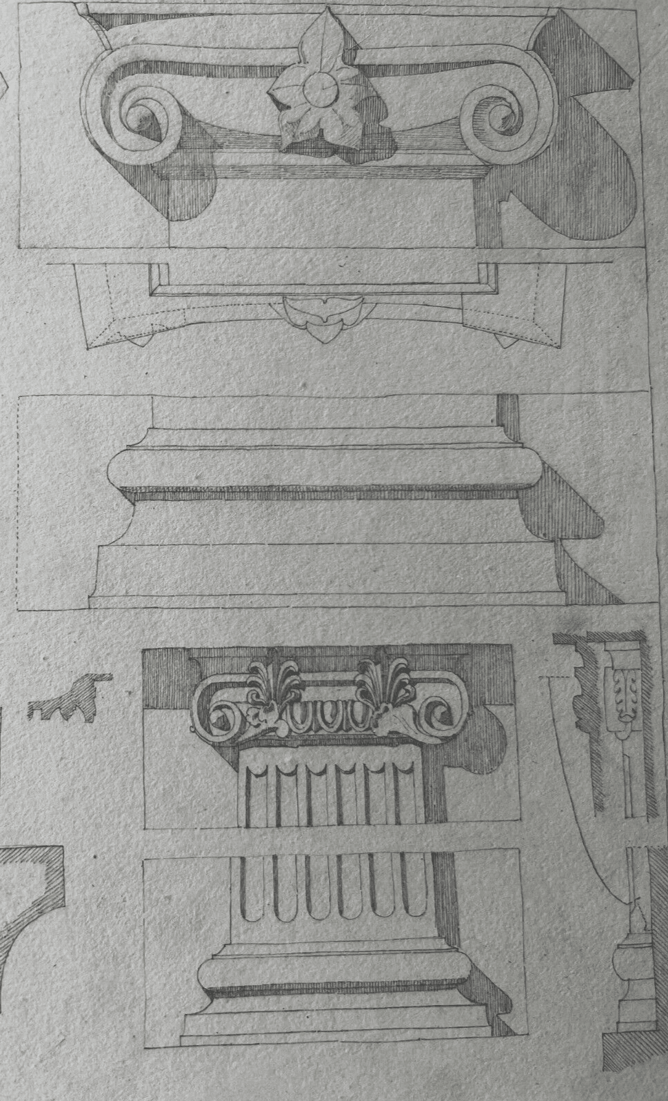 Drawing 19th century Original Antique Pencil Architecture Columns Artwork