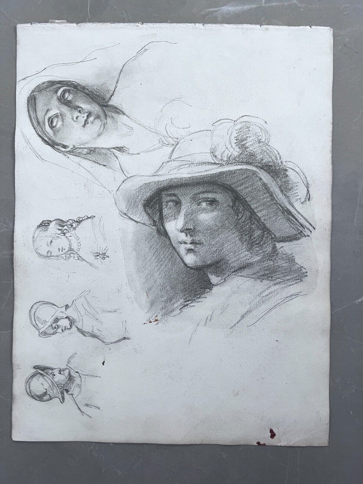 Antique Original Drawing 19th century People, Portraits, Woman, Man, Sketches