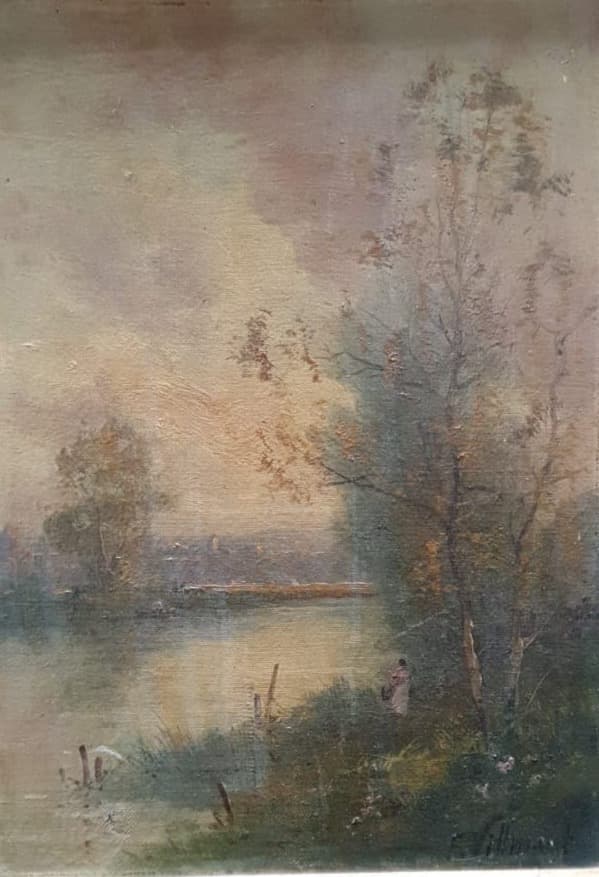 Painting Woman in a Forest Tree Landscape
