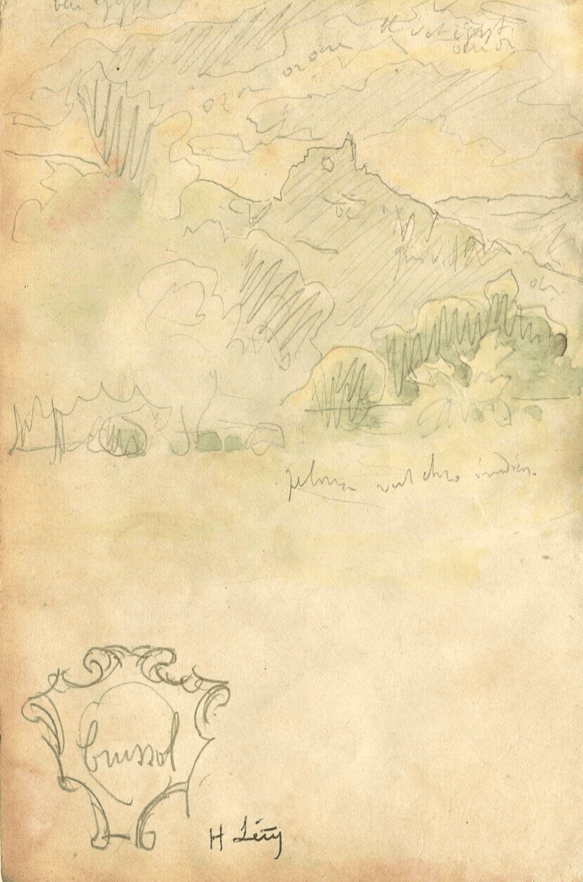 Vintage Watercolor Original Drawing Mountain, Forest Artwork