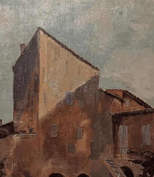 Antique Oil Painting Original Landscape, House, Architecture, Cityview signed image 4