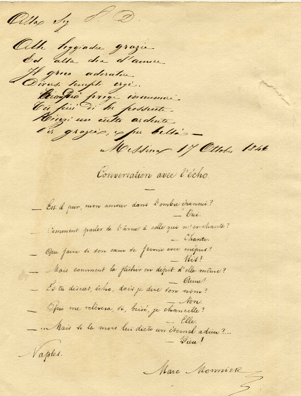 Antique Document Manuscript Letter Poem Original Marc Monnier (1829-1885) Writer