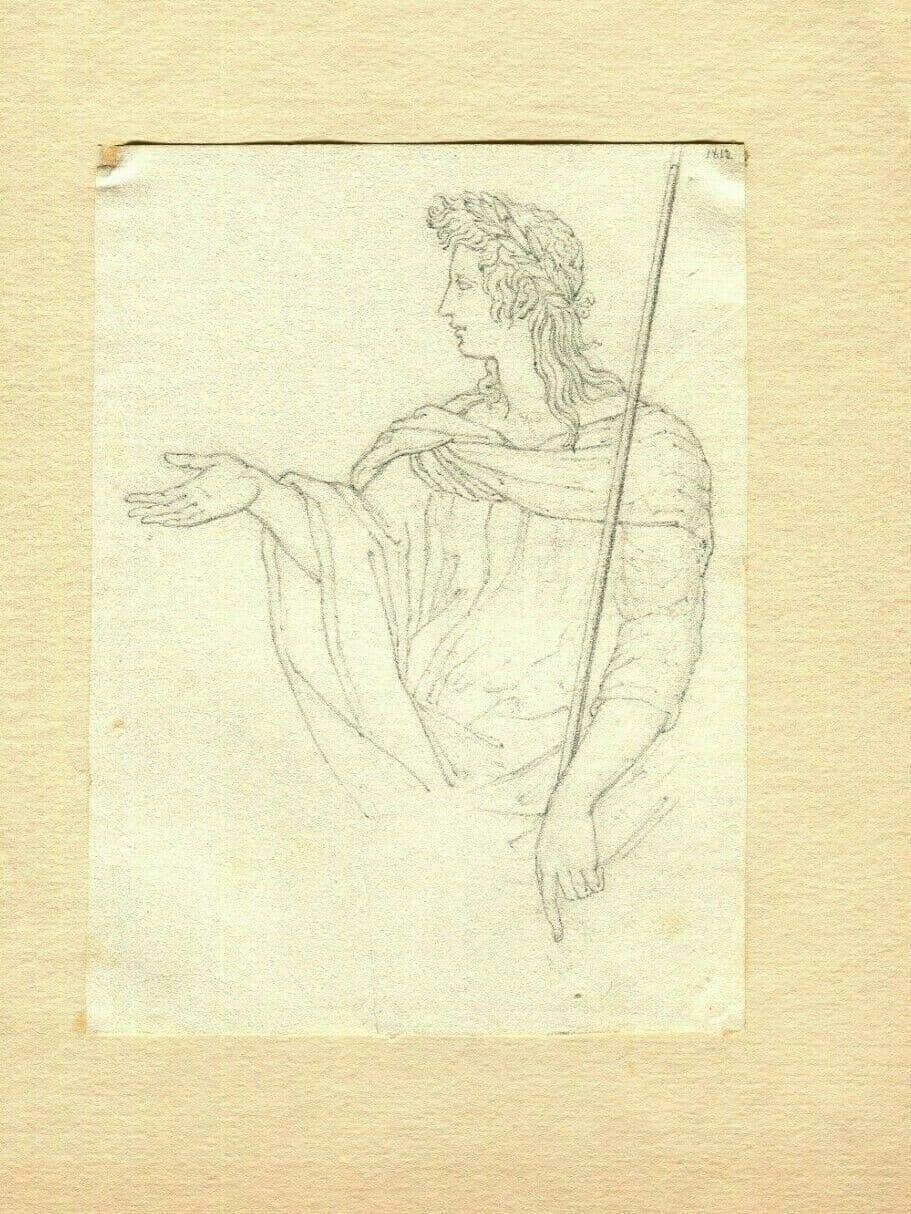 Vintage Pencil Drawing 19th century Mythological Greek Figure