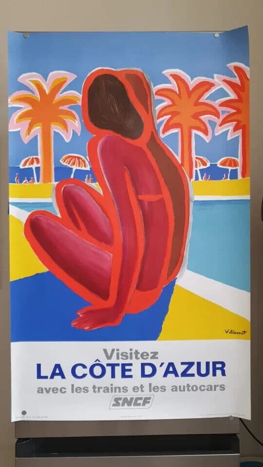 Vintage Original Poster VILLEMOT Woman Summer SNCF Visitez la Côte d'Azur 1968 image 9
