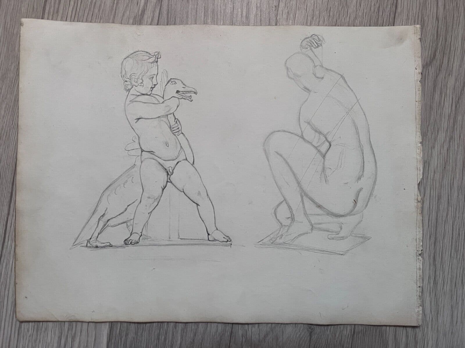 Antique Original Drawing 19th century People Portraits image 5