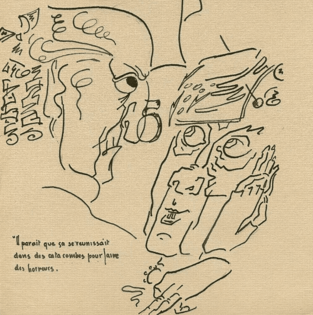 Vintage Ink Original Drawing Portrait, Faces and Figures