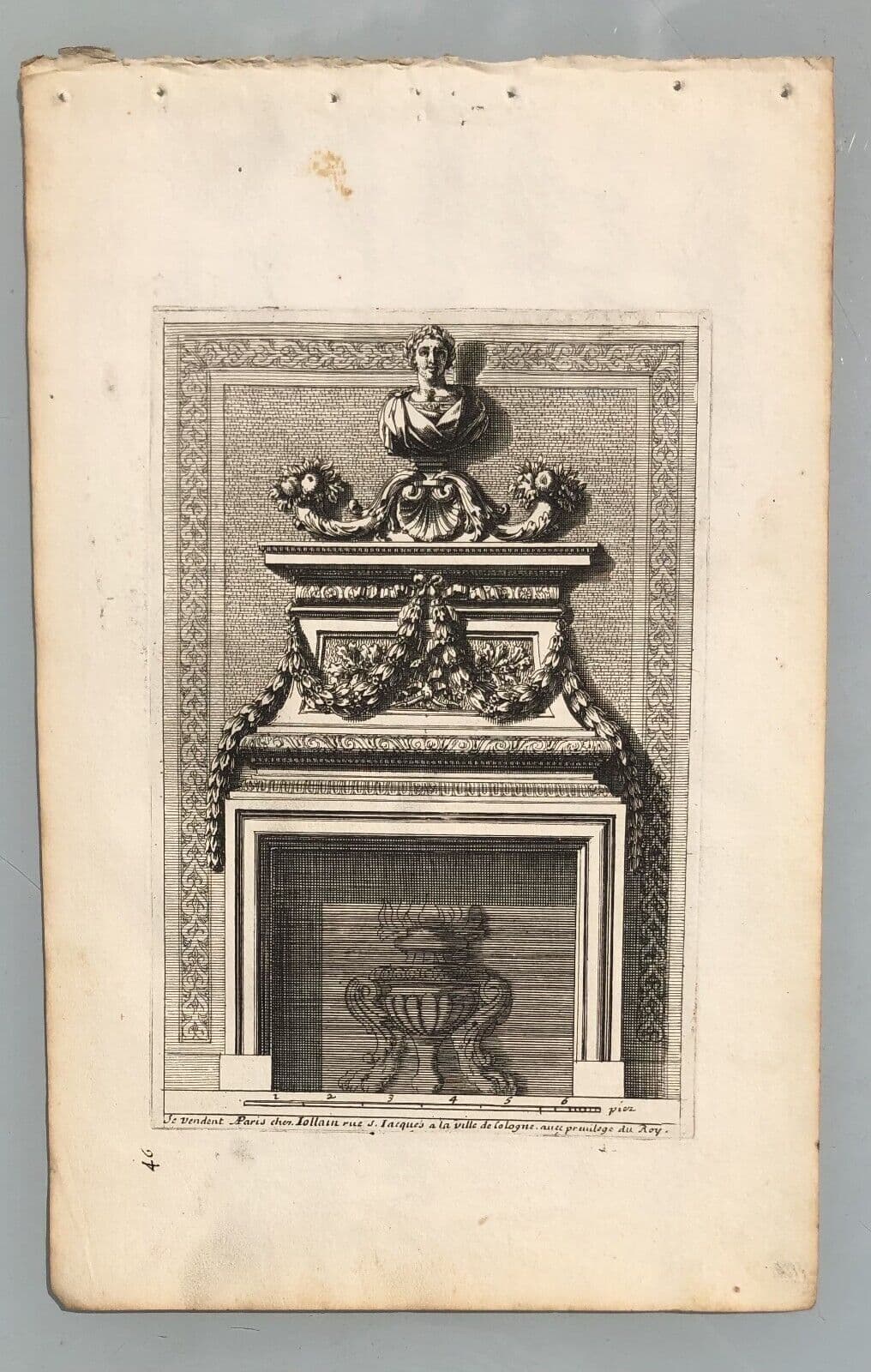 Antique Original Etching Jean LEPAUTRE (1618-1682) Fireplace, Architecture x7 image 4