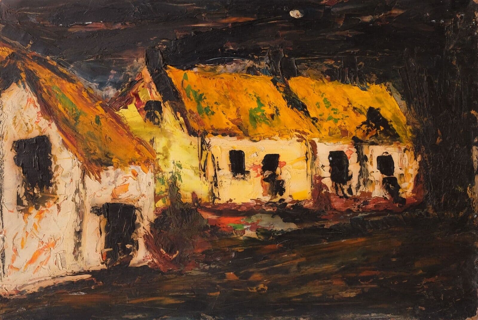Modern Original Painting Landscape, Village, Houses, Expressionist signed 1960