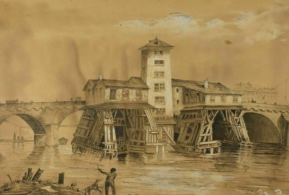 Antique Ink Drawing Original 18th century Jan DE BEYER (1703-1785) Bridge People