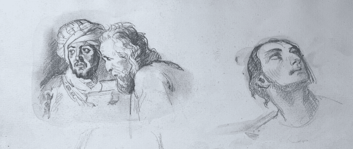Antique Original Drawing 19th century People, Portraits, Men, Sketches