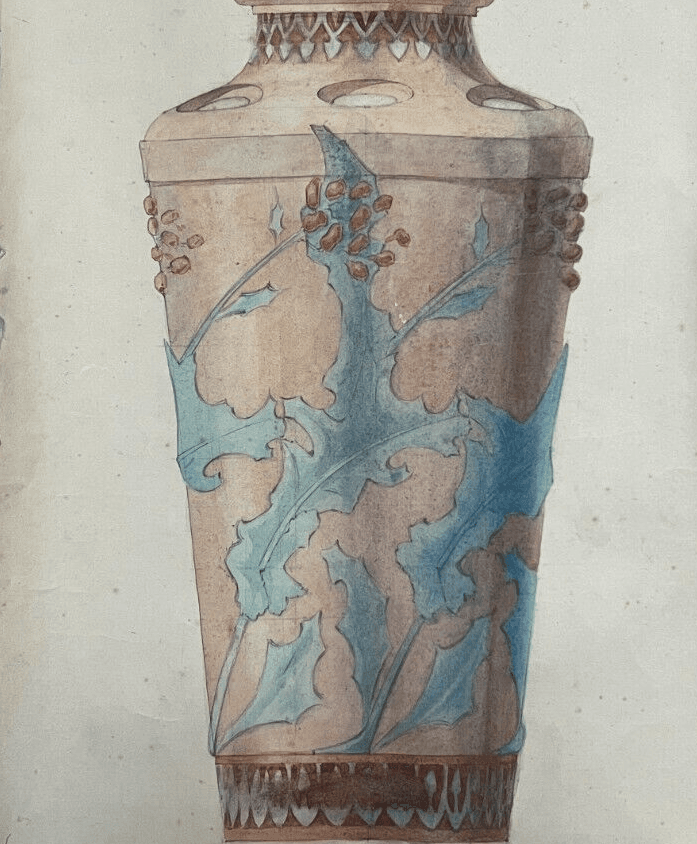 Antique Architecture Original Drawing Architecture, Vase signed image 6