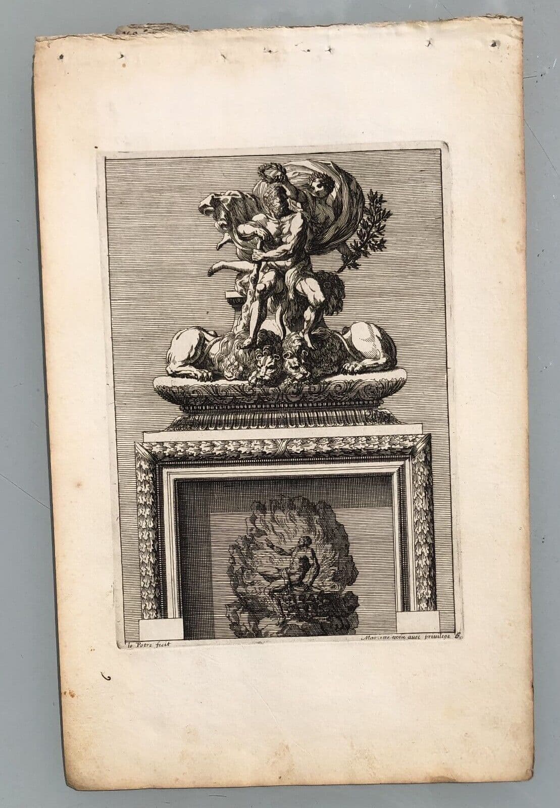 Antique Original Etching Jean LEPAUTRE (1618-1682) Fireplace, Architecture x7 image 3