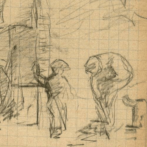 Antique Pencil Drawing Original signed Characters, Caravan, Genre Scene image 5