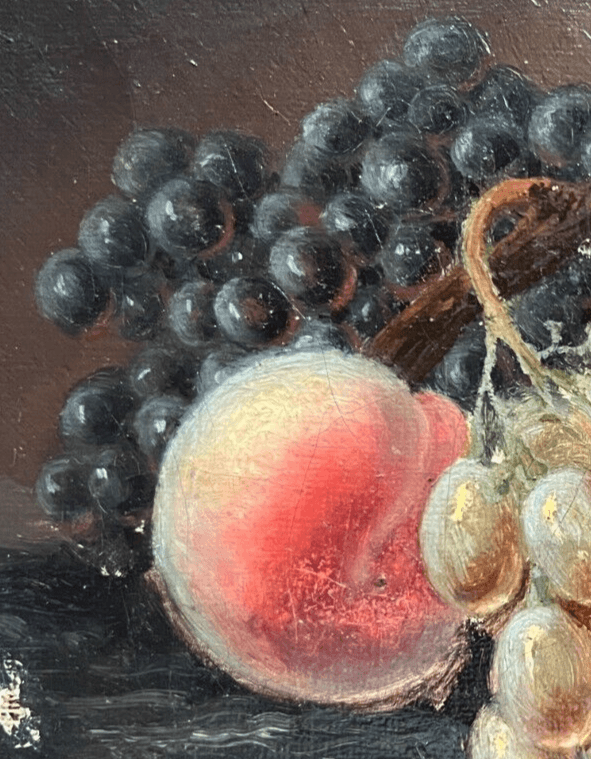 Antique Painting Original Stil Life, Flowers, Floral, Fruits, Grapes, Peach image 2