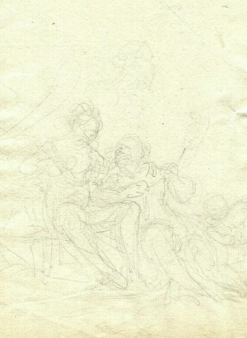 Antique Pencil Drawing 19th century Scene de Genre with Figures Artwork image 4
