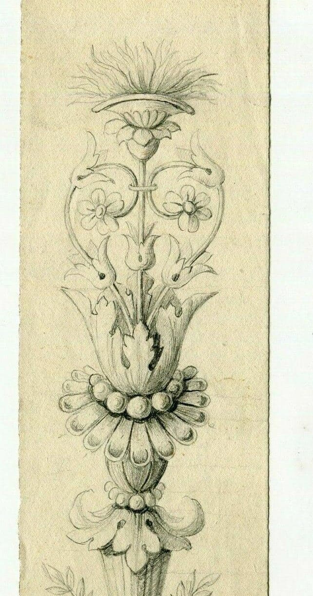 Antique Pencil Original Drawing 19th century Ornement, Decoration, Architecture