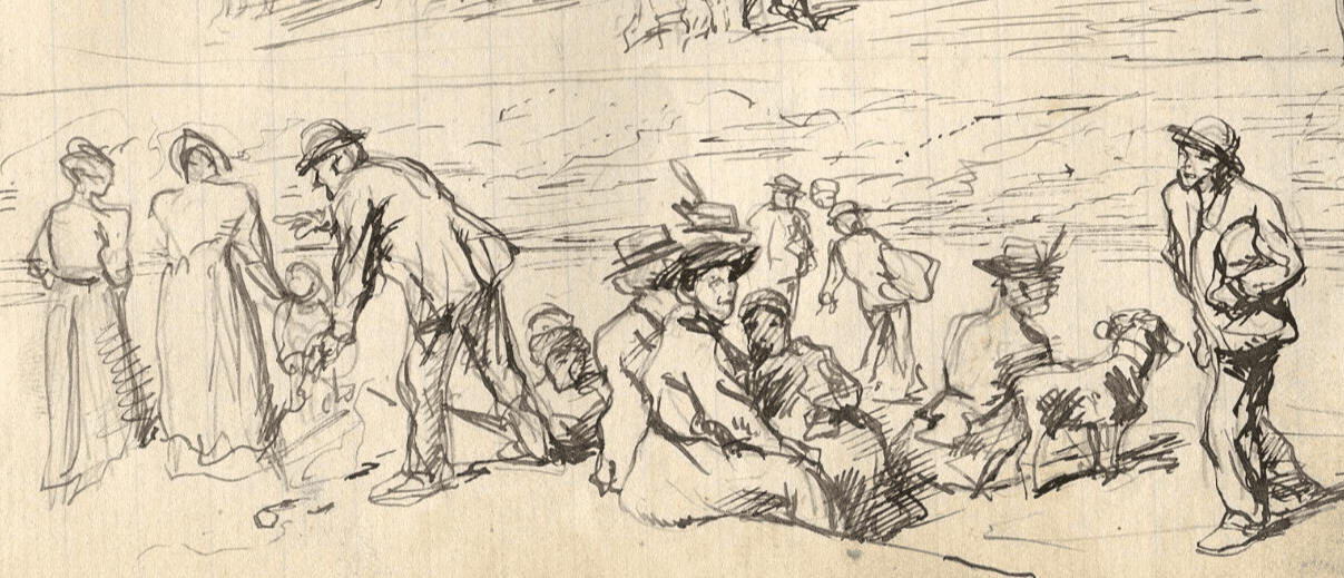 Vintage Ink Original Drawing Plow, Horse, People Sketches, Working Life Artwork