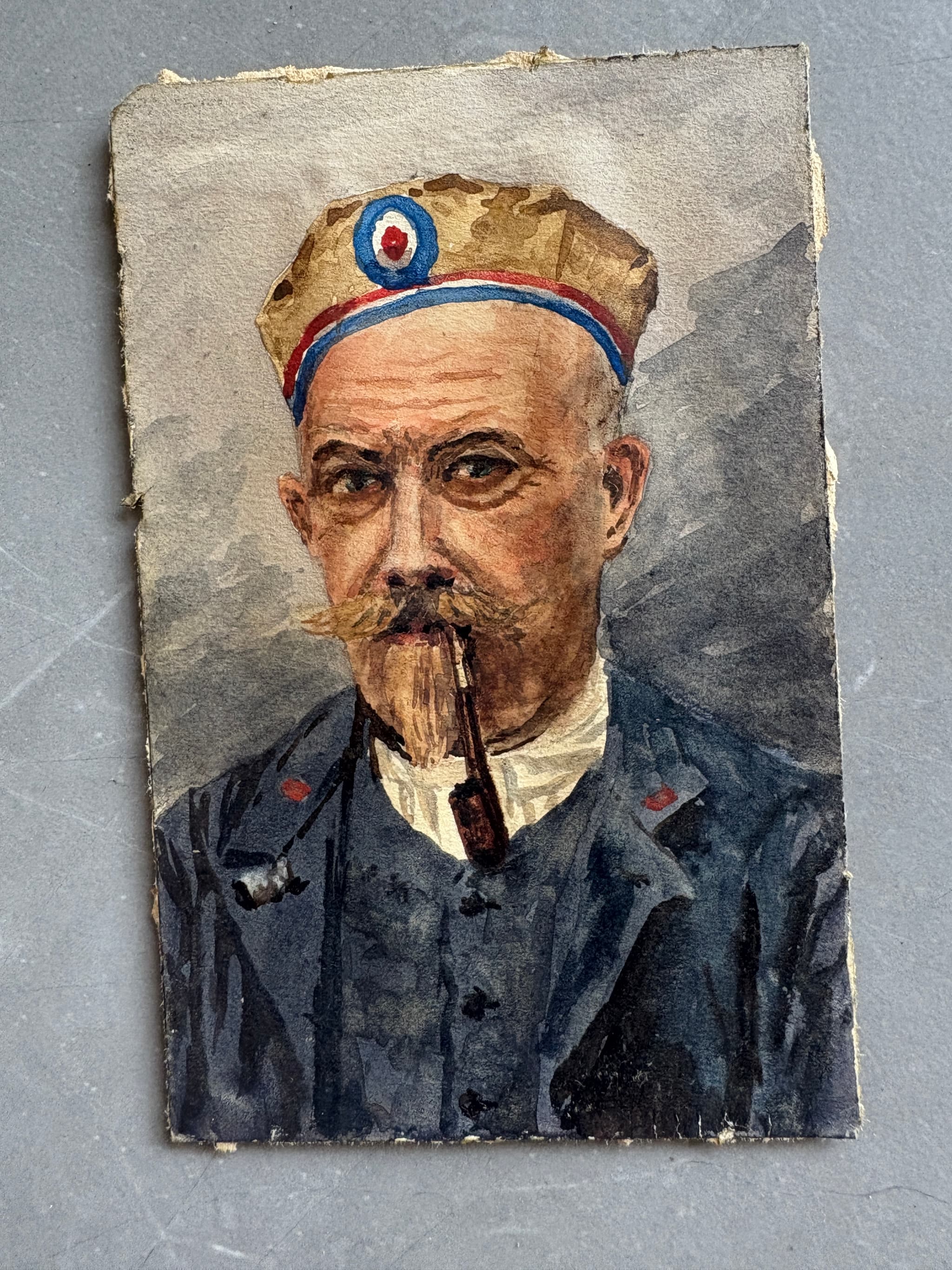 Painting Military Man Portrait with Pipe c. 1917 image 1